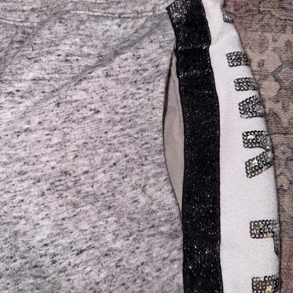 Victoria's Secret PINK Gray Sequin Logo Glitter Stripe Joggers Sweatpants Large - Picture 9 of 9